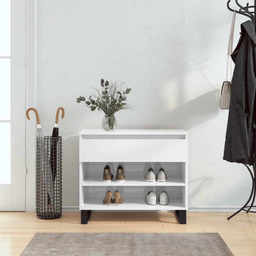 Étagère à chaussures blanc brillant 70x36x60 cm en bois