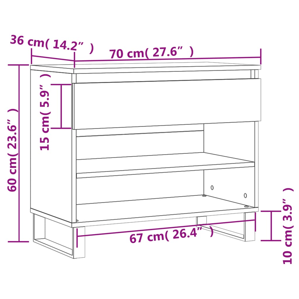 Étagère à chaussures chêne fumé 70x36x60 cm en bois