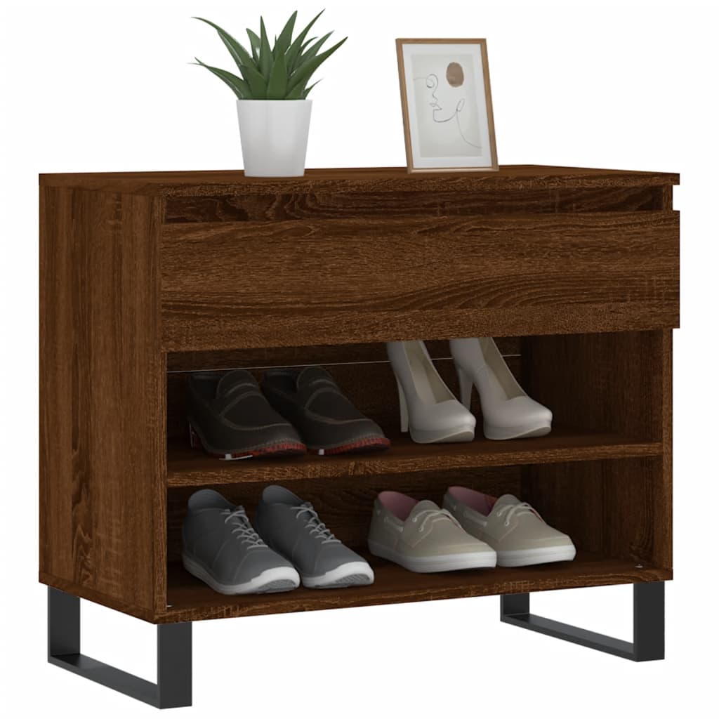 Étagère à chaussures aspect chêne marron 70x36x60 cm en bois