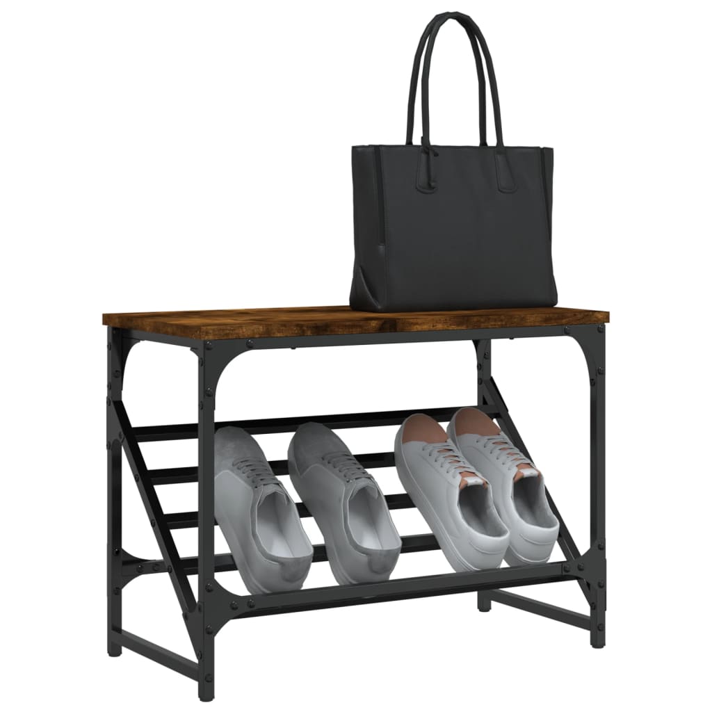 Étagère à chaussures chêne fumé 60x30x45 cm en bois