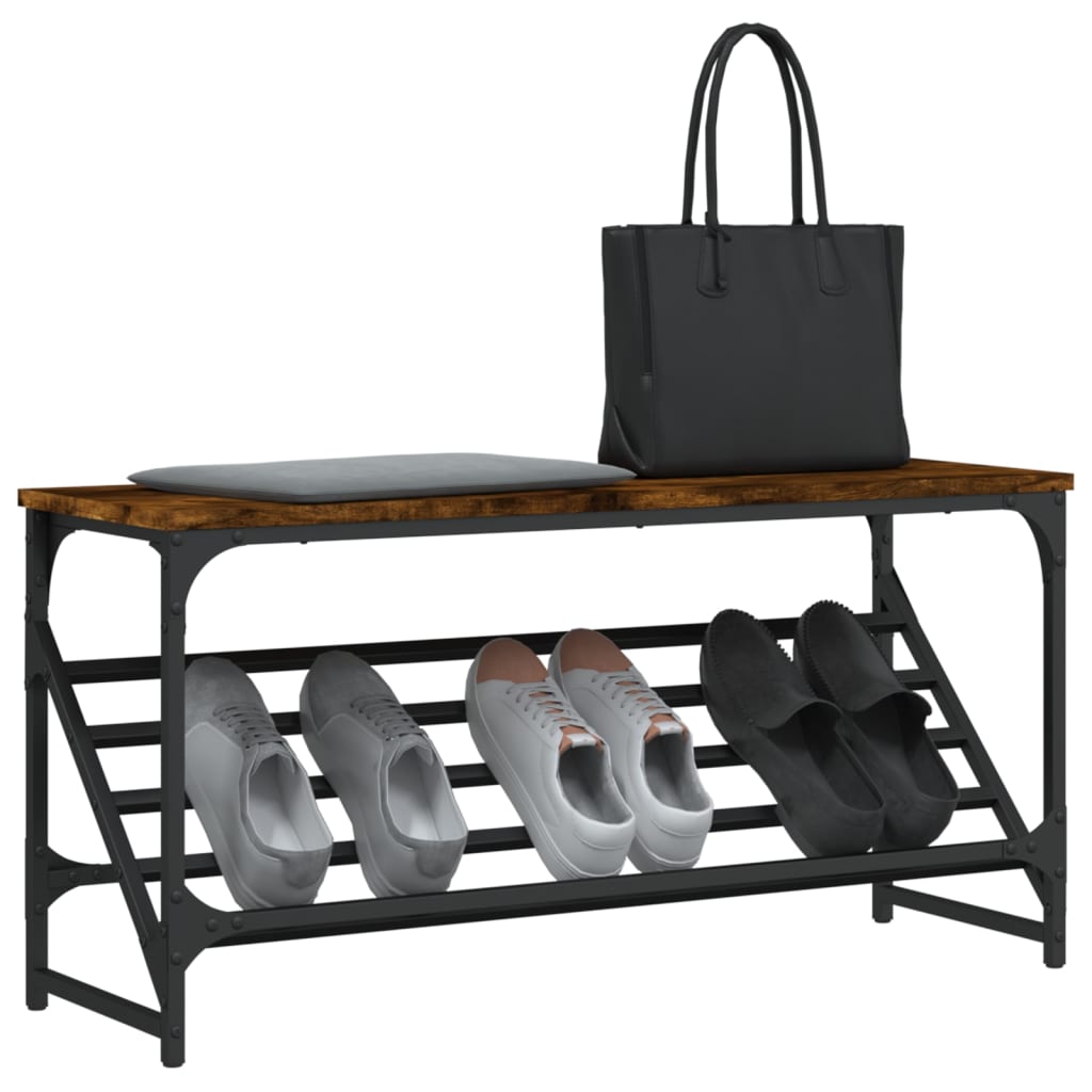Étagère à chaussures chêne fumé 90x30x45 cm en bois