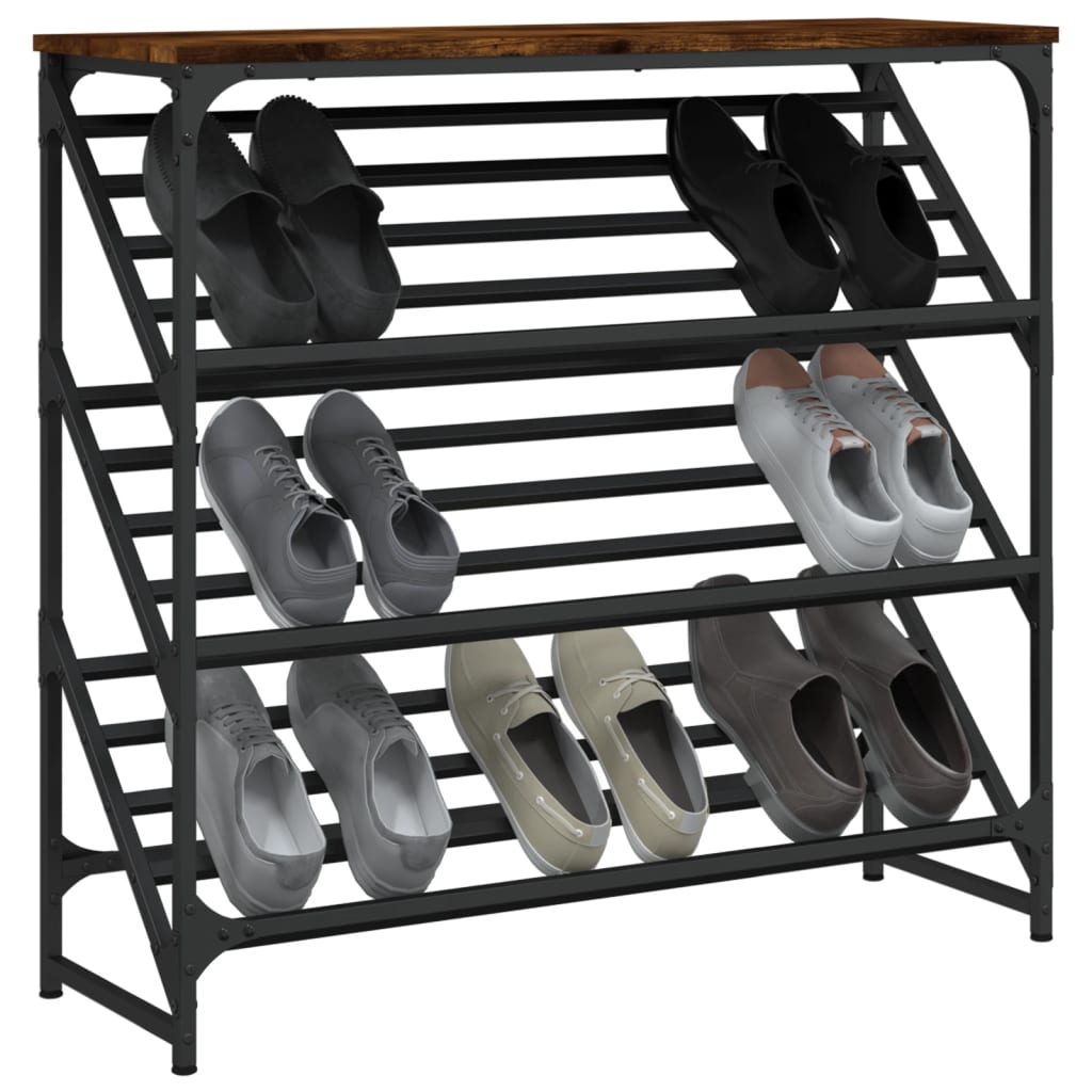 Étagère à chaussures chêne fumé 90x30x85 cm en bois