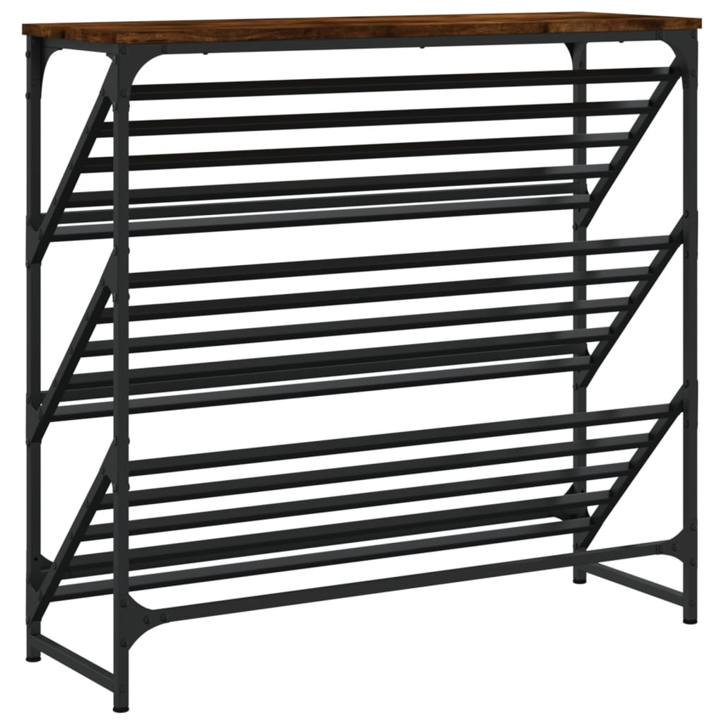 Étagère à chaussures chêne fumé 90x30x85 cm en bois