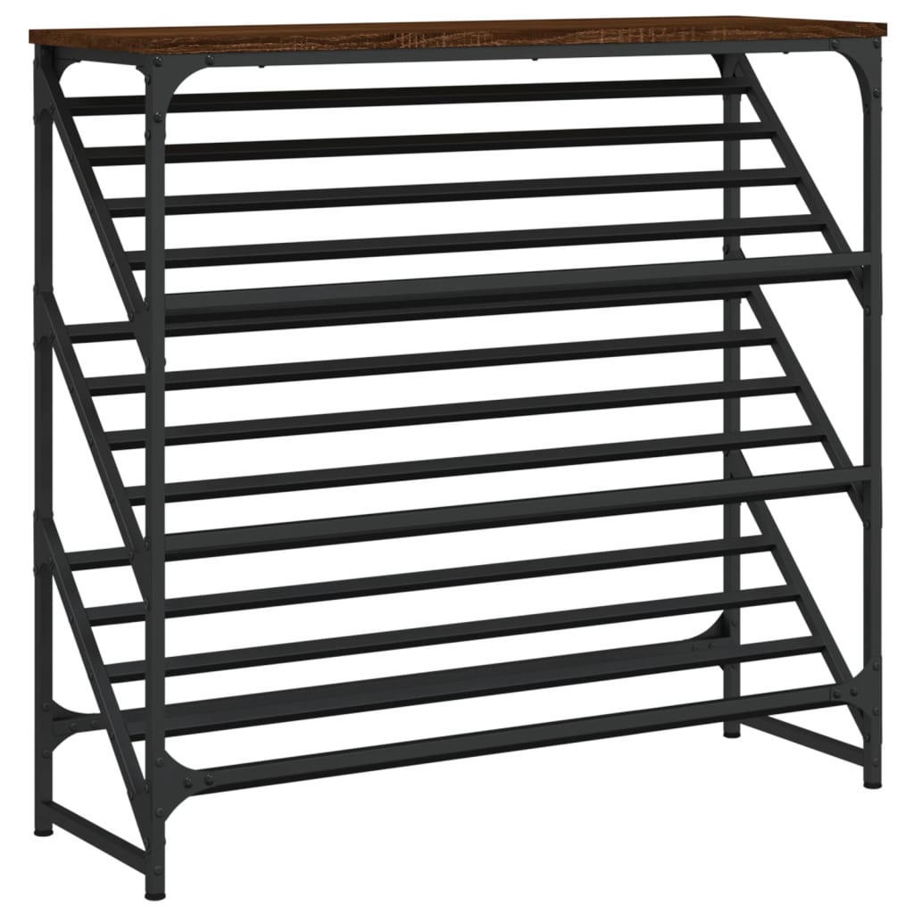 Étagère à chaussures aspect chêne marron 90x30x85 cm en bois