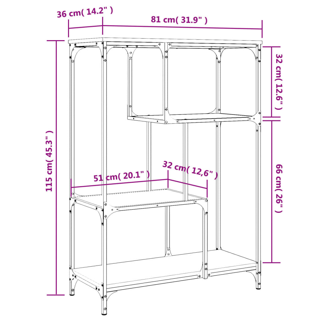 Bookcase smoked oak 81x36x115 cm made of wood and steel