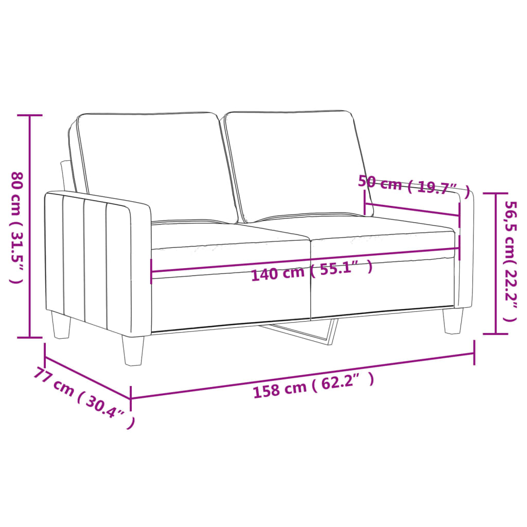 2-seater sofa wine red 140 cm velvet