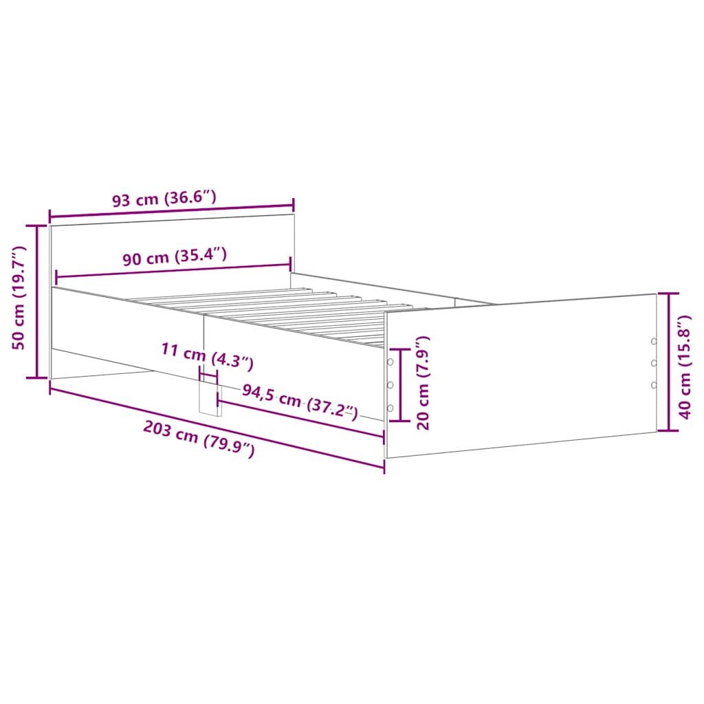 Bettgestell ohne Matratze Sonoma-Eiche 90x200 cm Holzwerkstoff