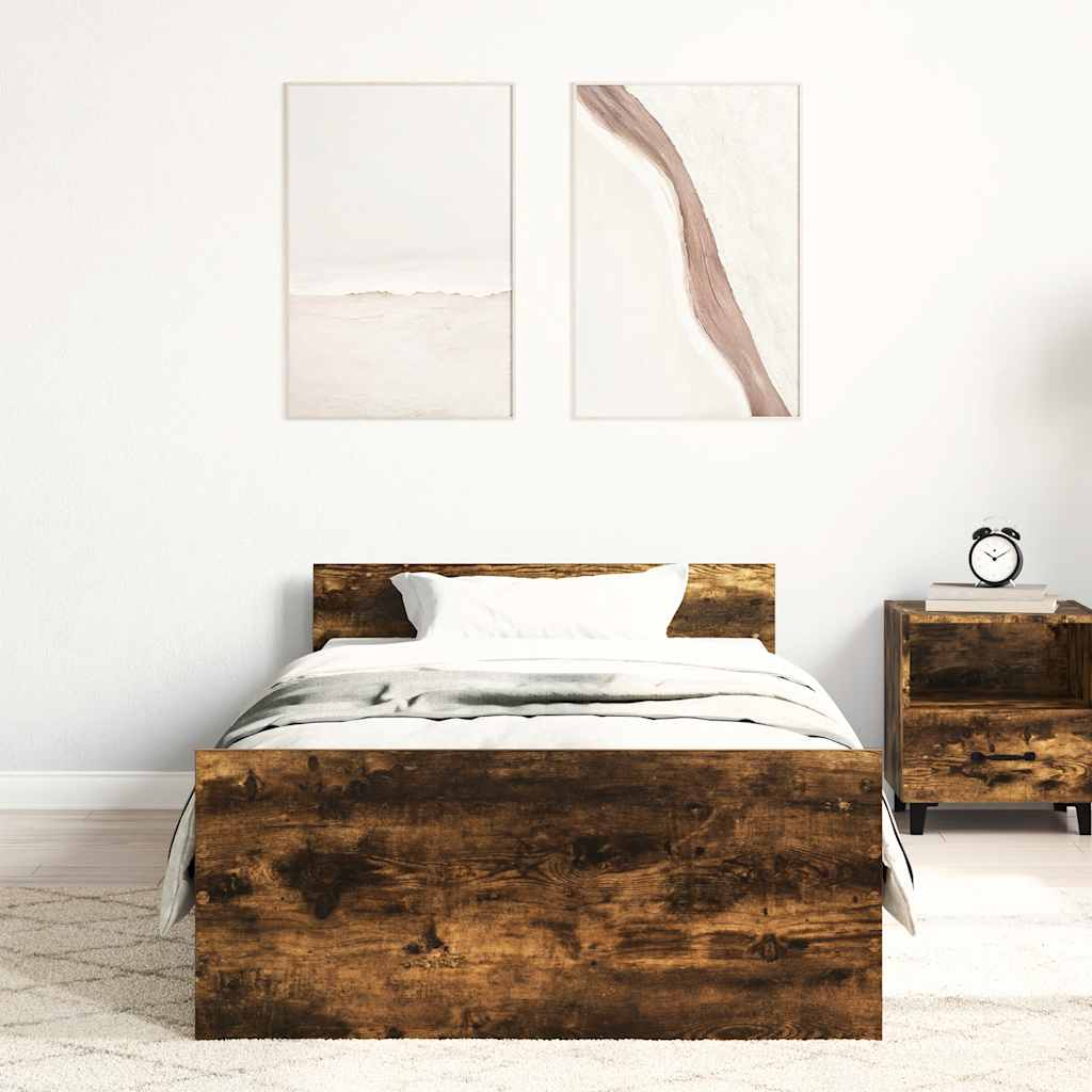 Bettgestell ohne Matratze Räuchereiche 100x200 cm Holzwerkstoff