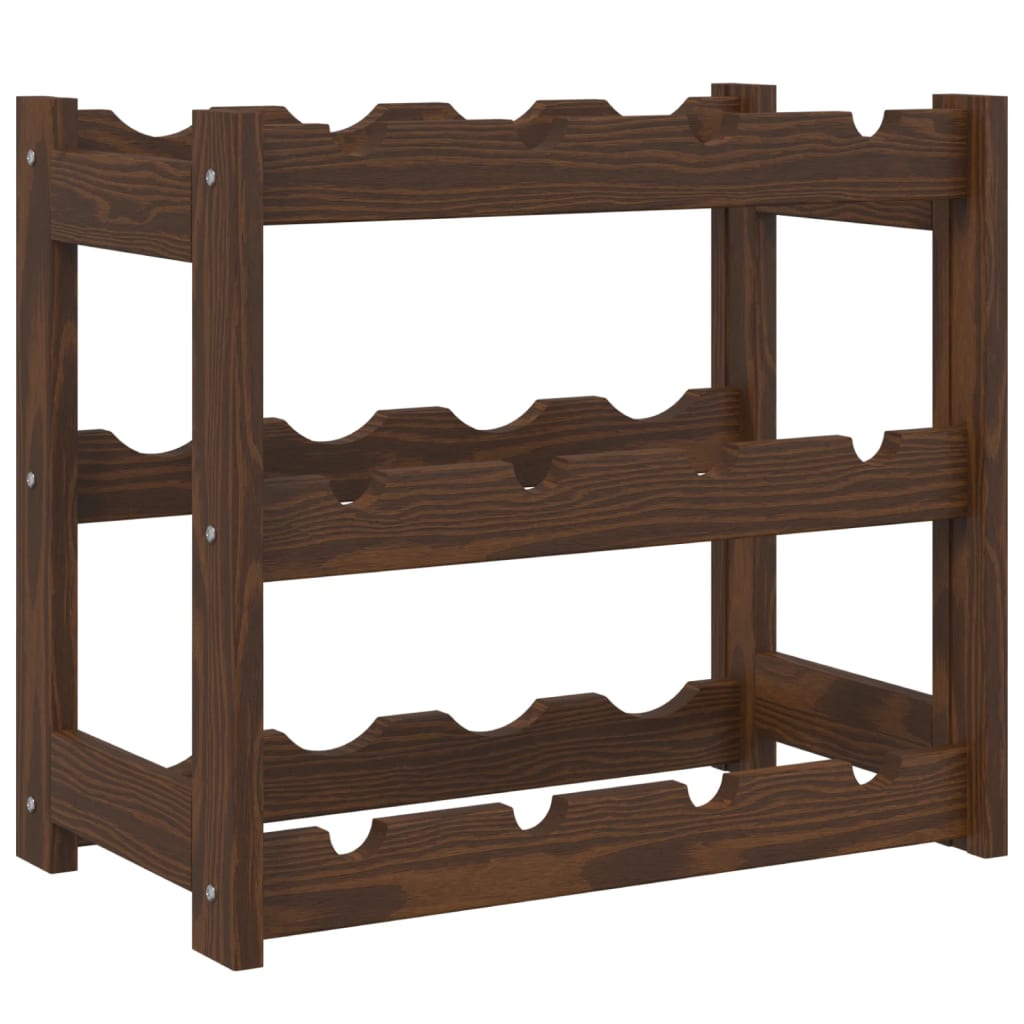 Wine rack for 12 bottles brown solid pine wood