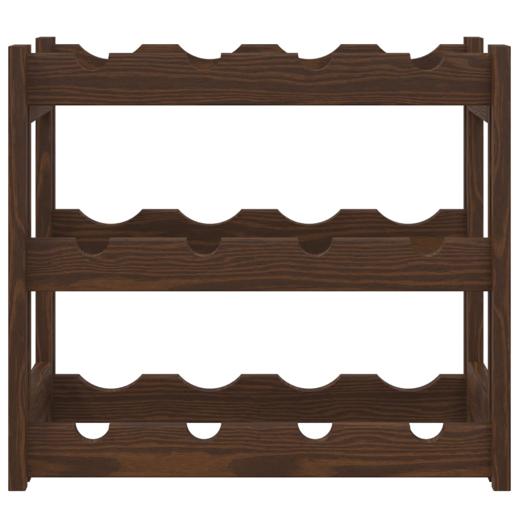 Wine rack for 12 bottles brown solid pine wood