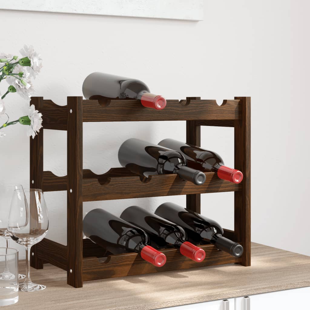 Wine rack for 12 bottles brown solid pine wood