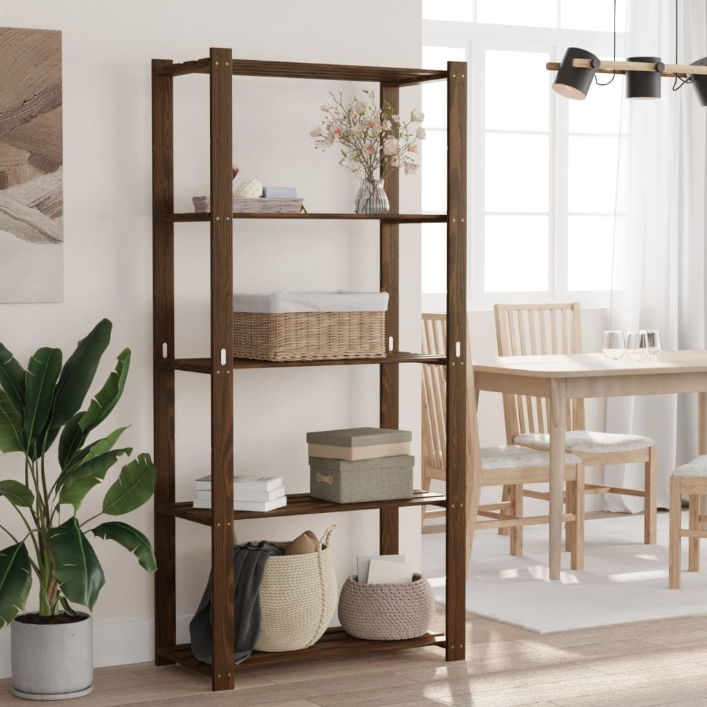 Storage rack with 5 shelves brown 80x38x170 cm solid pine wood