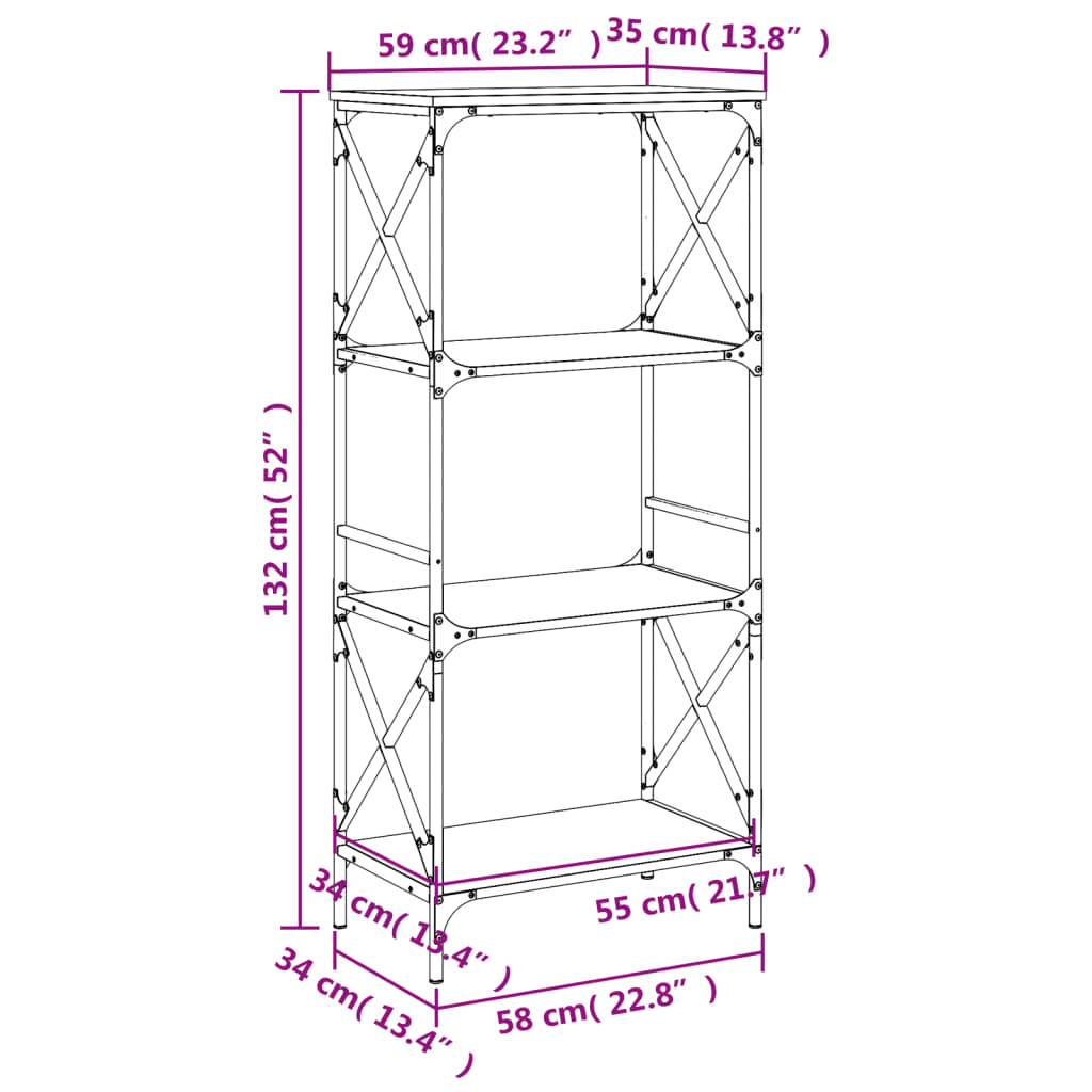 Bookcase 4 shelves black 59x35x132 cm wood material