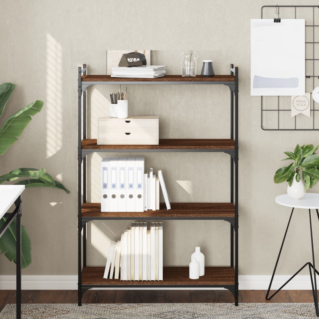 Bibliothèque 4 étagères aspect chêne marron 80x30x120cm matière bois