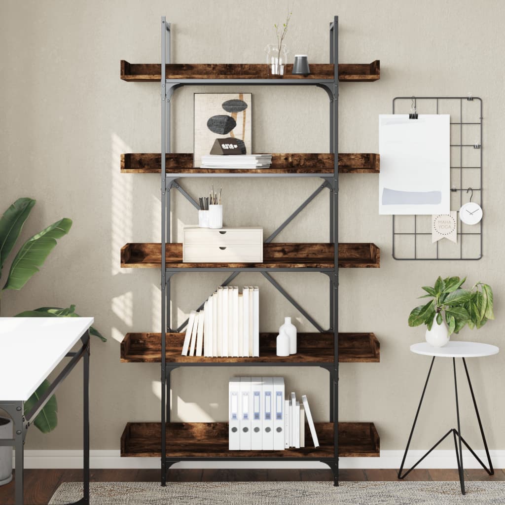 Bookcase 5 shelves smoked oak 100x33x180.5 cm wood material