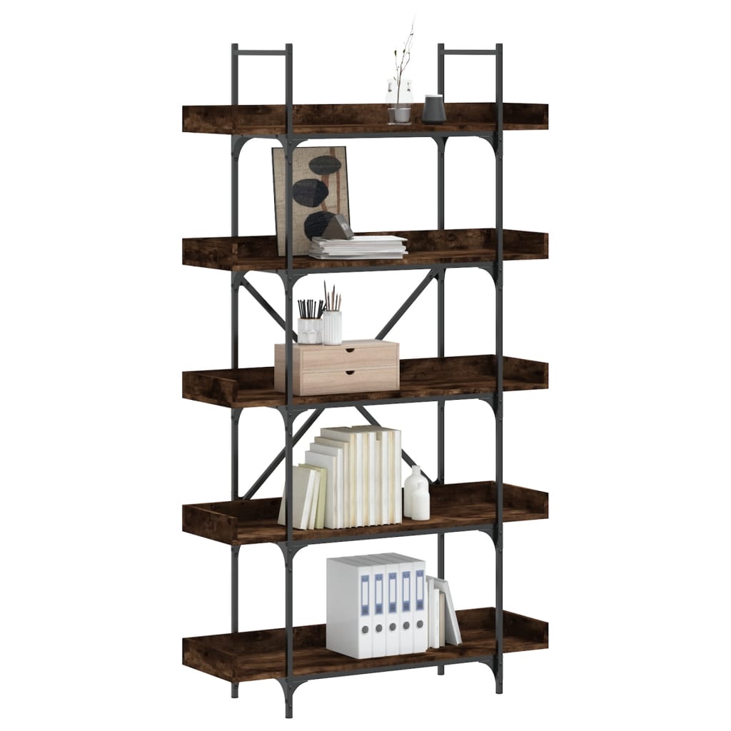 Bookcase 5 shelves smoked oak 100x33x180.5 cm wood material