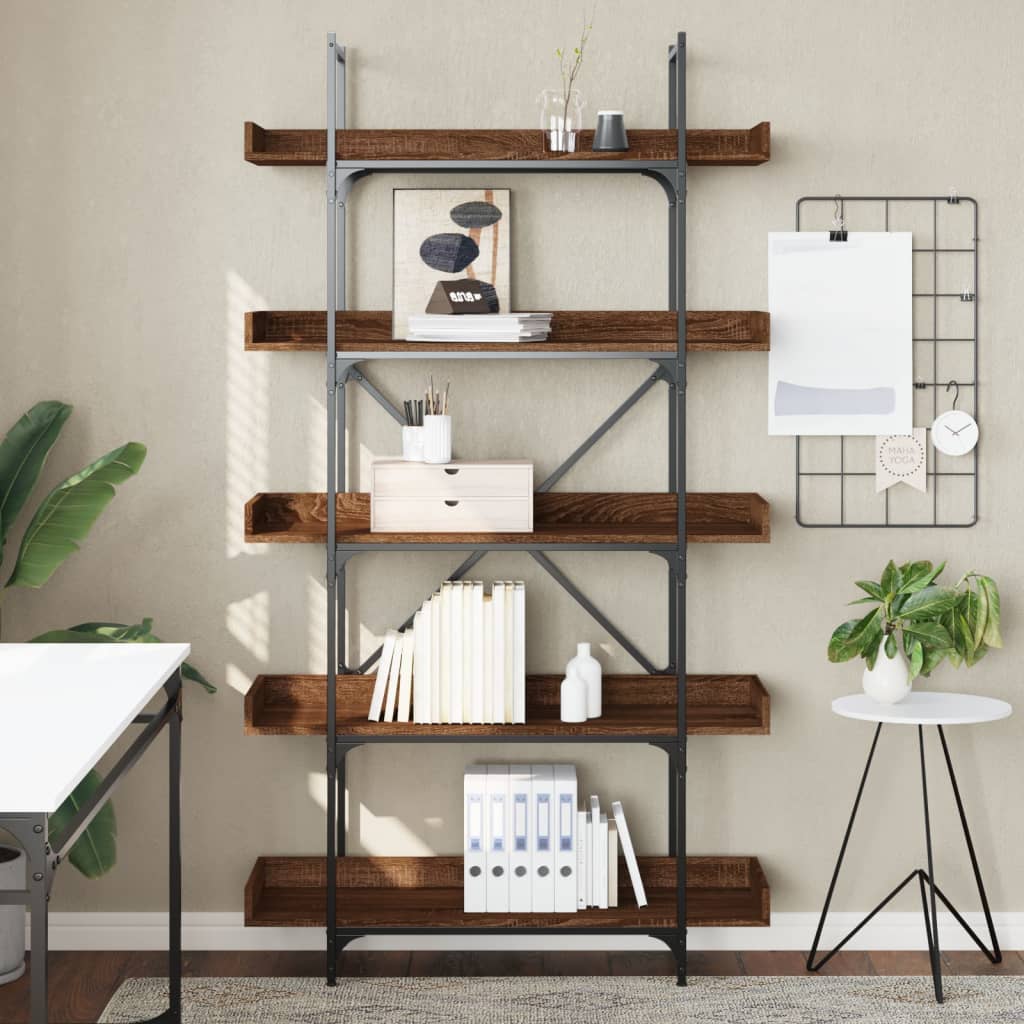 Bookcase 5 shelves brown oak look 100x33x180.5 cm