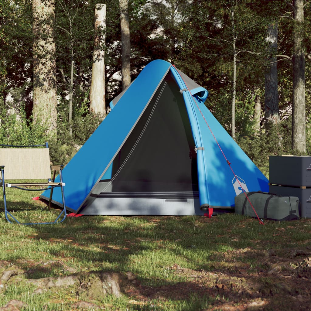 Tente de camping 2 personnes bleue 267x154x117 cm 185T taffetas