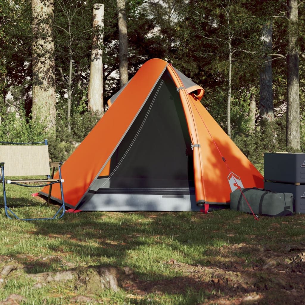 Tente de camping 2 personnes gris &amp; orange 267x154x117 cm 185T taffetas