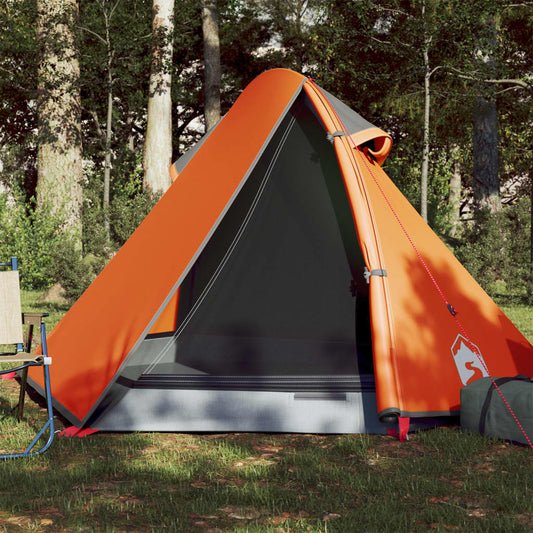 Tente de camping 2 personnes gris &amp; orange 267x154x117 cm 185T taffetas