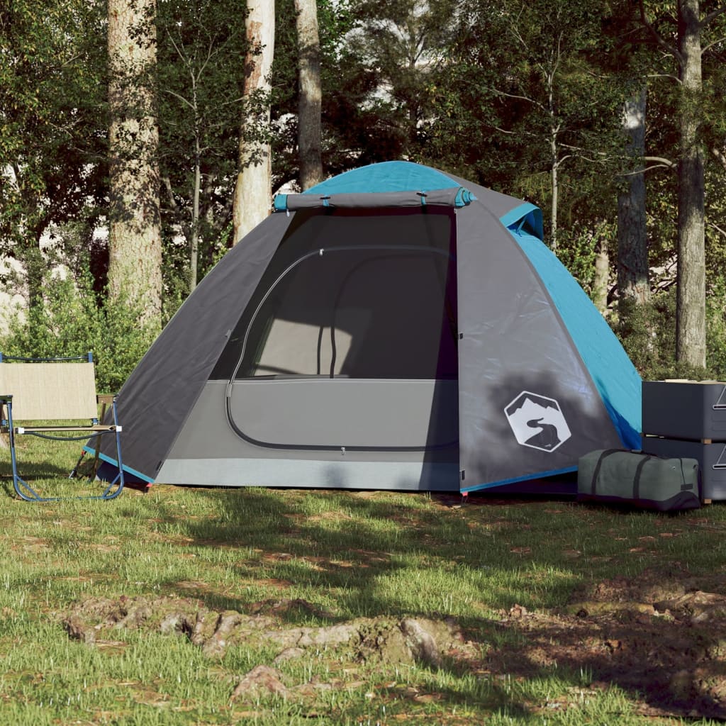 Tente de camping 2 personnes bleue 224x248x118 cm 185T taffetas