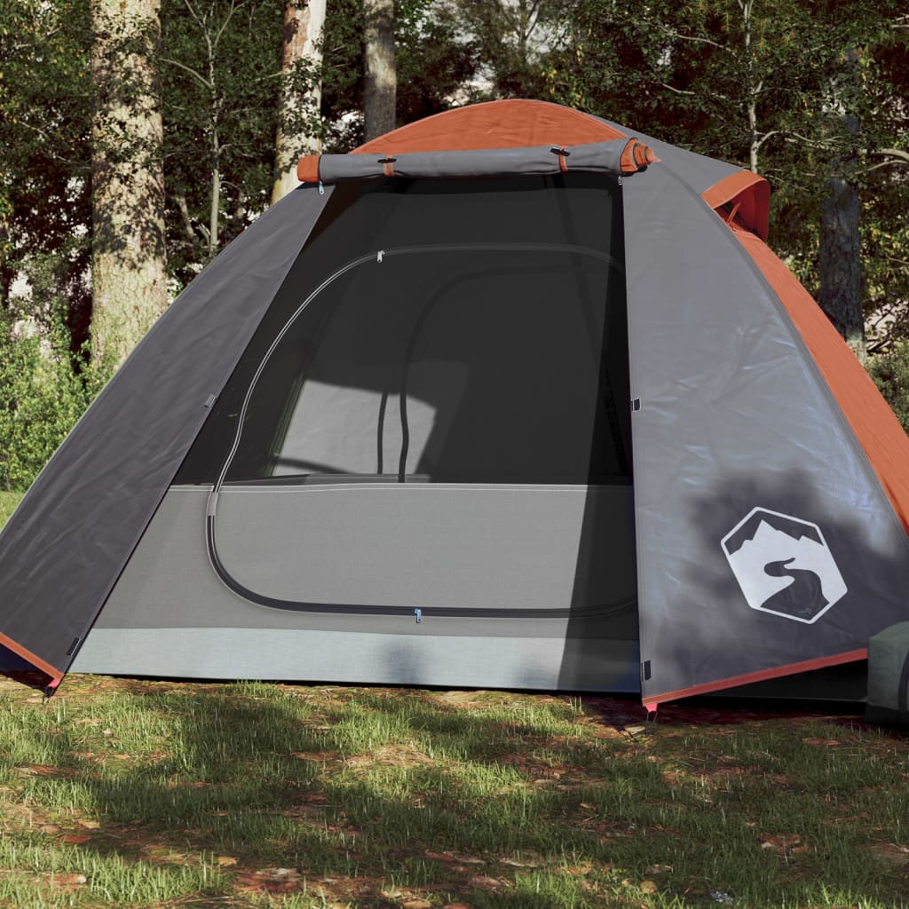Tente de camping 2 personnes gris &amp; orange 224x248x118 cm 185T taffetas