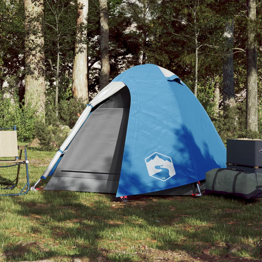 Tente de camping 2 personnes bleue 254x135x112 cm 185T taffetas