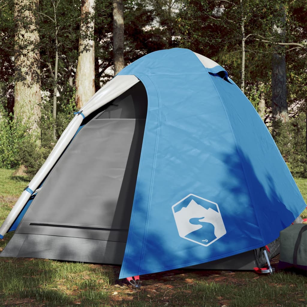 Tente de camping 2 personnes bleue 254x135x112 cm 185T taffetas