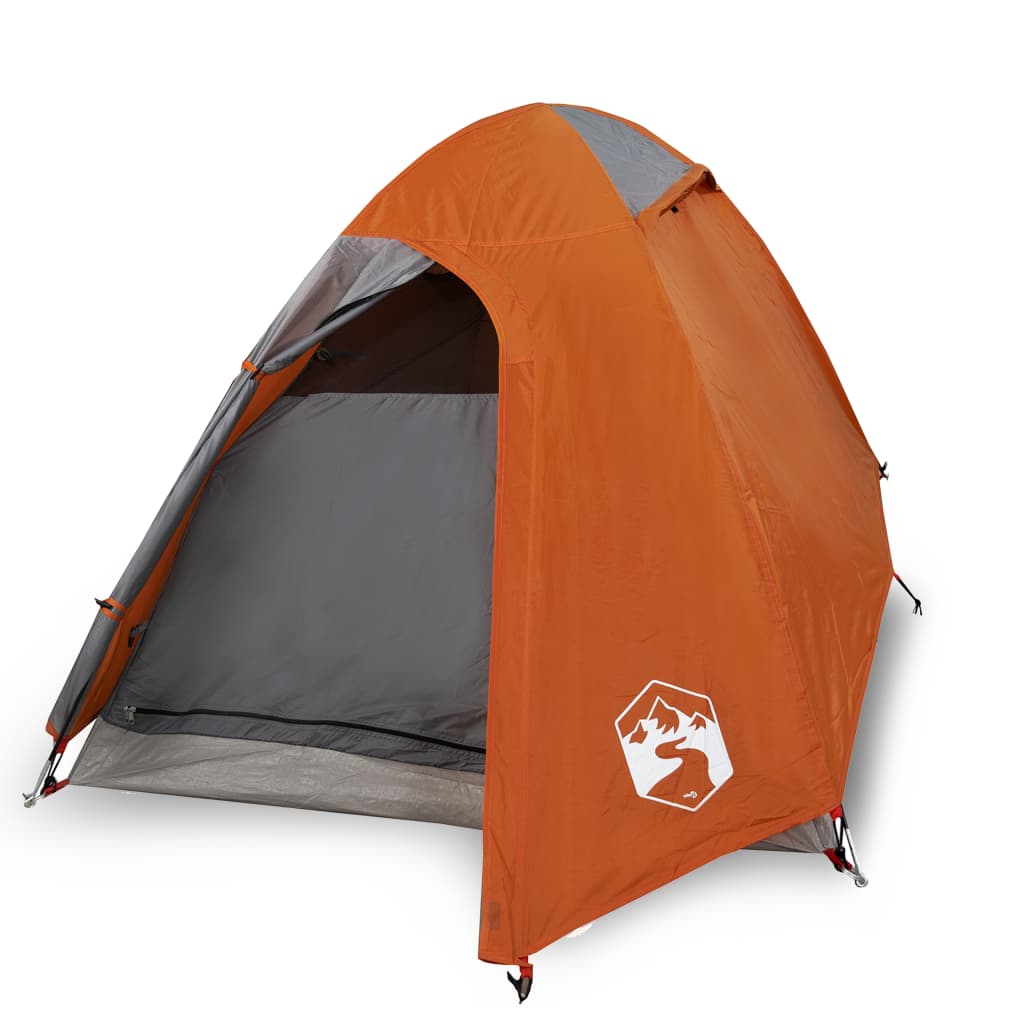 Tente de camping 2 personnes gris &amp; orange 254x135x112 cm 185T taffetas