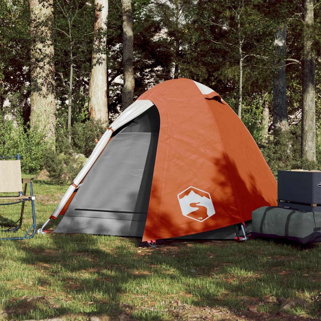 Tente de camping 2 personnes gris &amp; orange 254x135x112 cm 185T taffetas