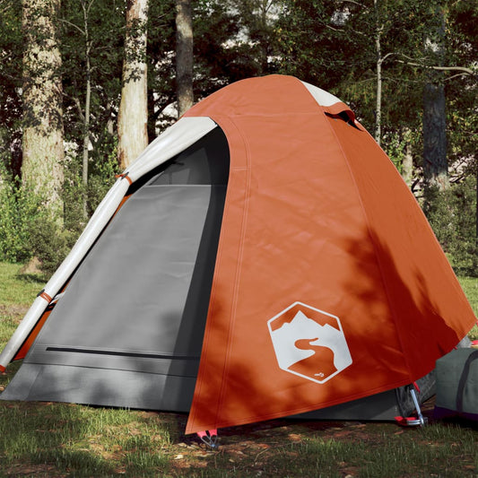 Tente de camping 2 personnes gris &amp; orange 254x135x112 cm 185T taffetas