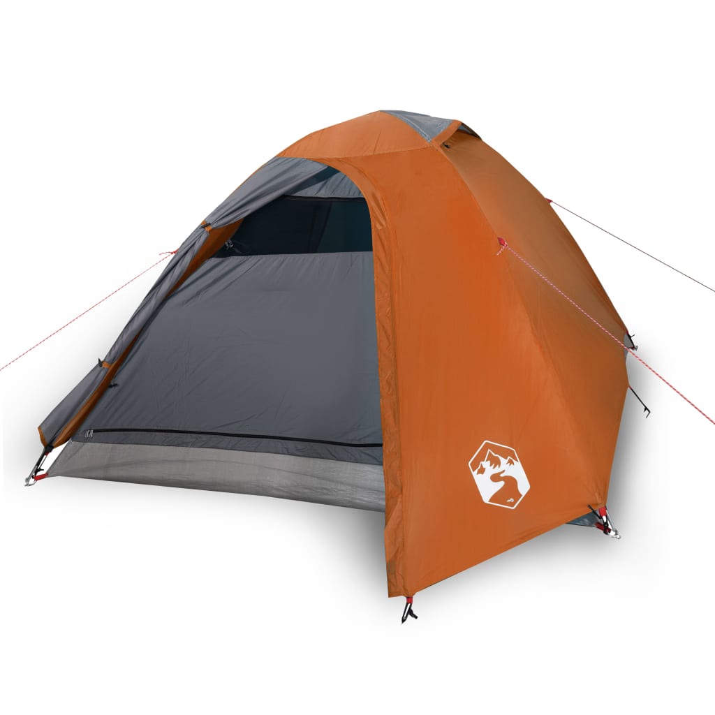 Tente de camping 2 personnes gris &amp; orange 264x210x125 cm 185T taffetas