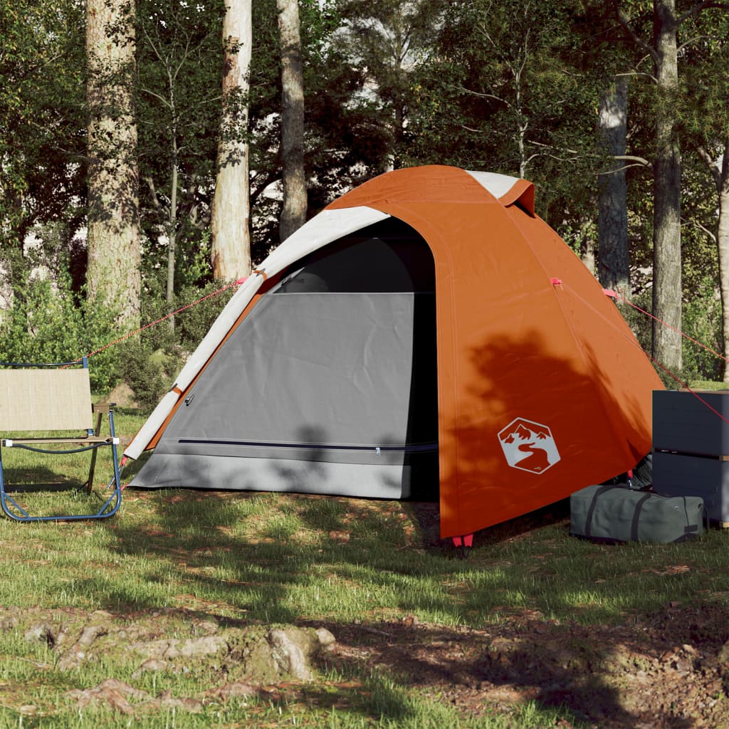 Tente de camping 2 personnes gris &amp; orange 264x210x125 cm 185T taffetas