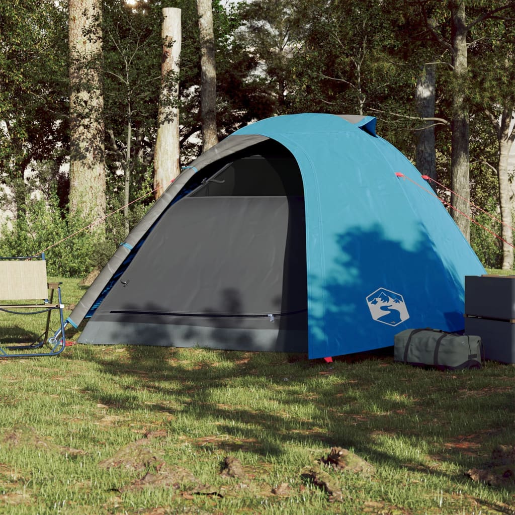 Tente de camping 4 personnes bleue 267x272x145 cm 185T taffetas