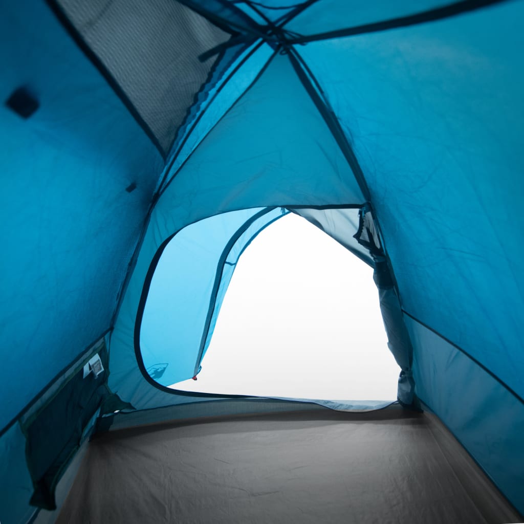 Tente de camping 4 personnes bleue 267x272x145 cm 185T taffetas