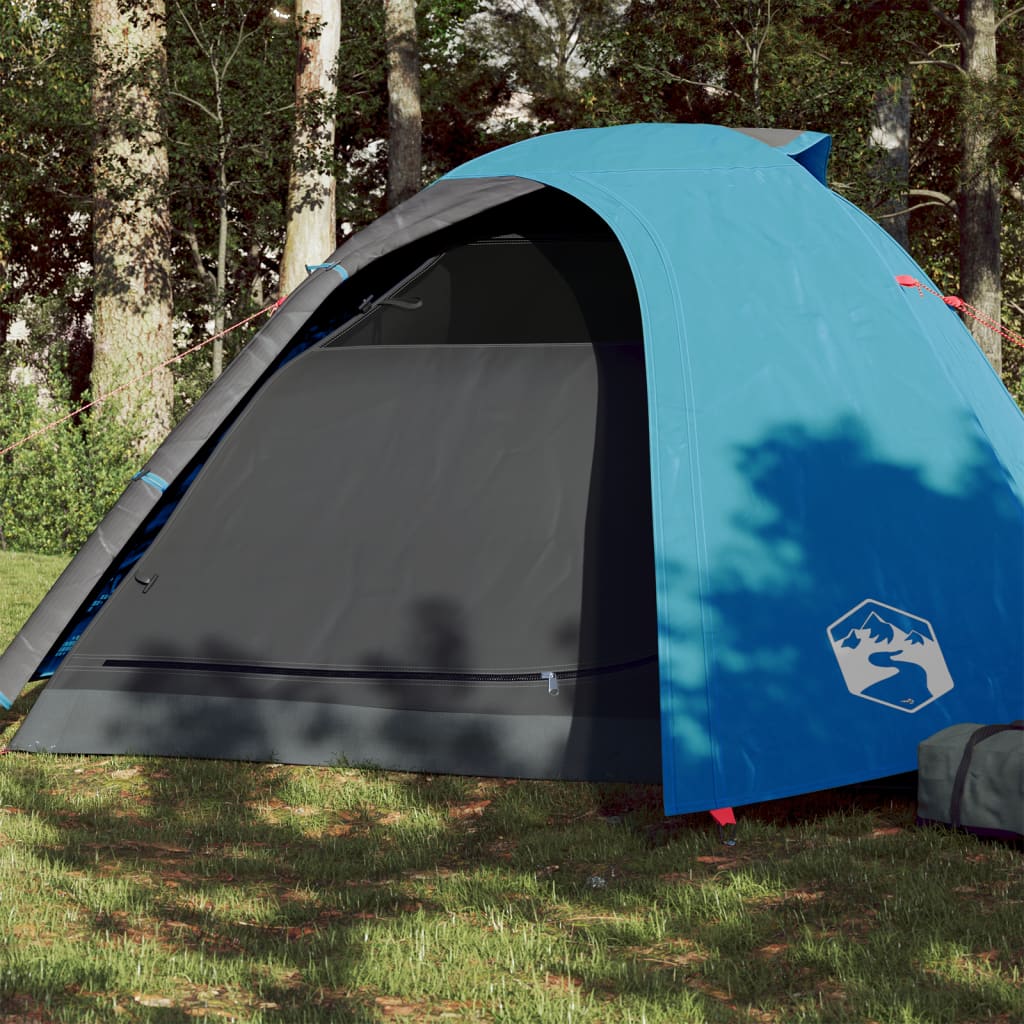 Tente de camping 4 personnes bleue 267x272x145 cm 185T taffetas