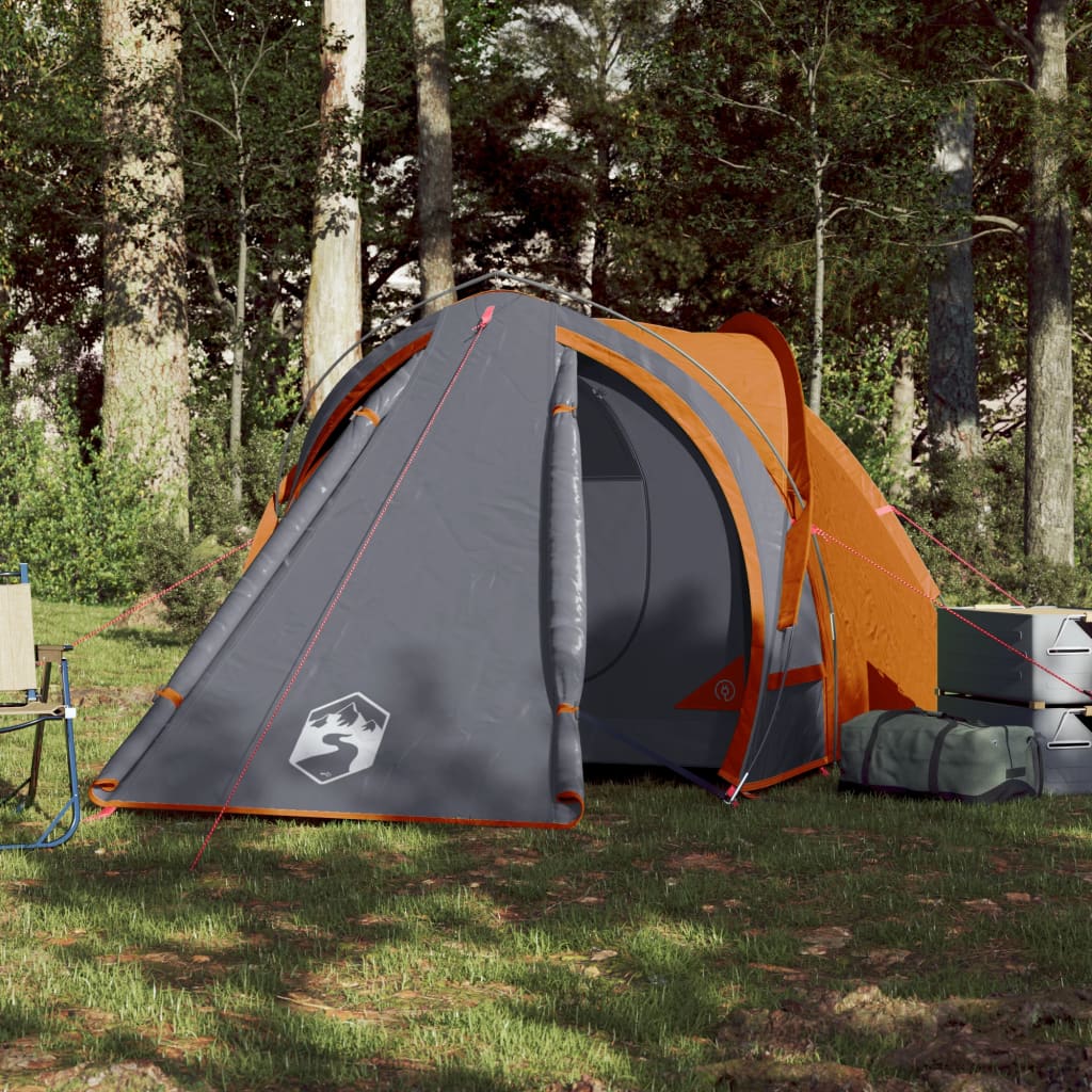 Tente de camping 2 personnes gris &amp; orange 320x140x120 cm 185T taffetas