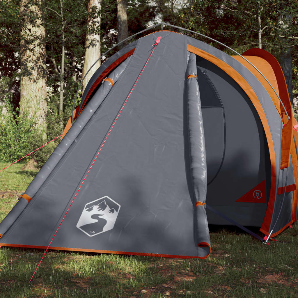 Tente de camping 2 personnes gris &amp; orange 320x140x120 cm 185T taffetas
