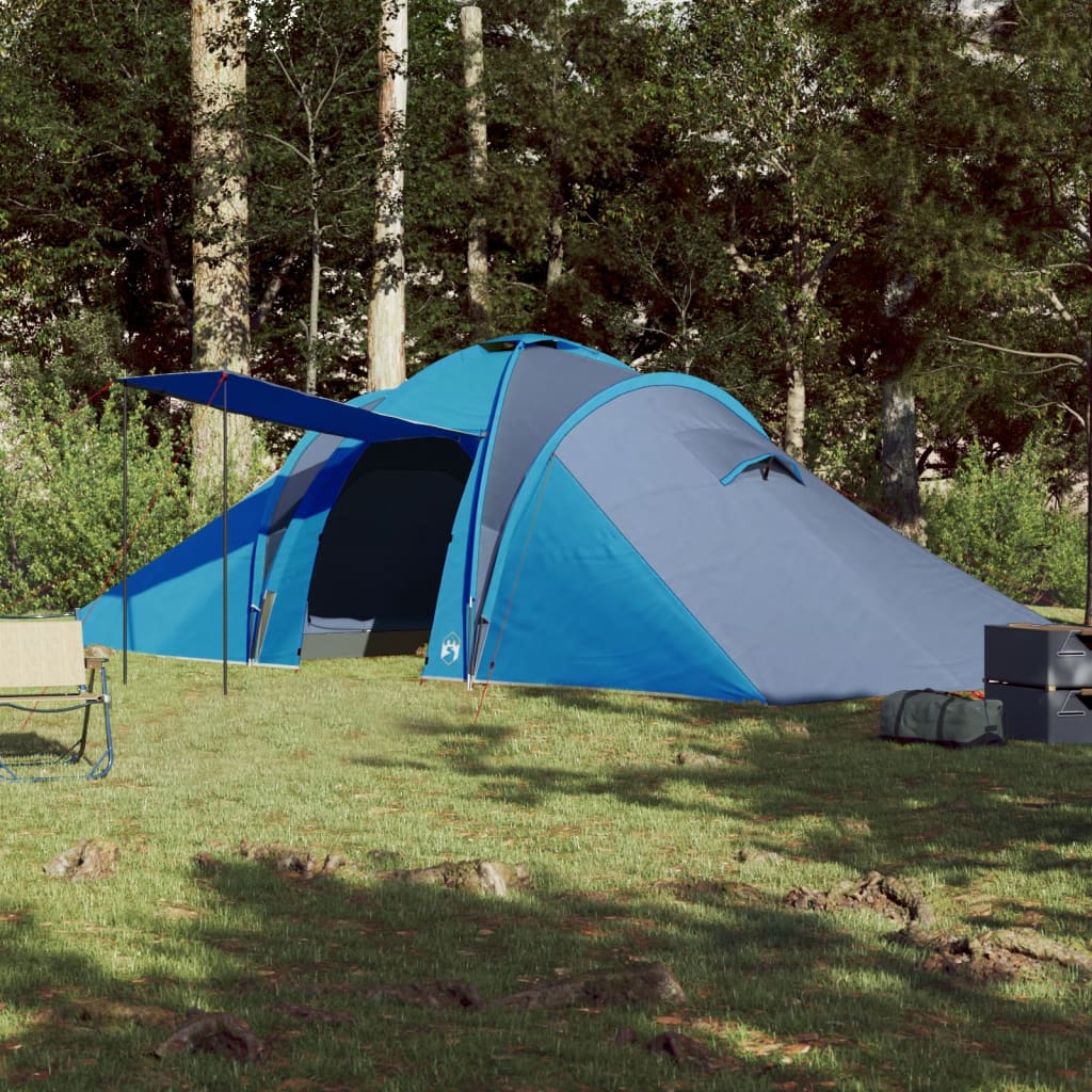 Tente de camping 6 personnes bleue 576x238x193 cm 185T taffetas