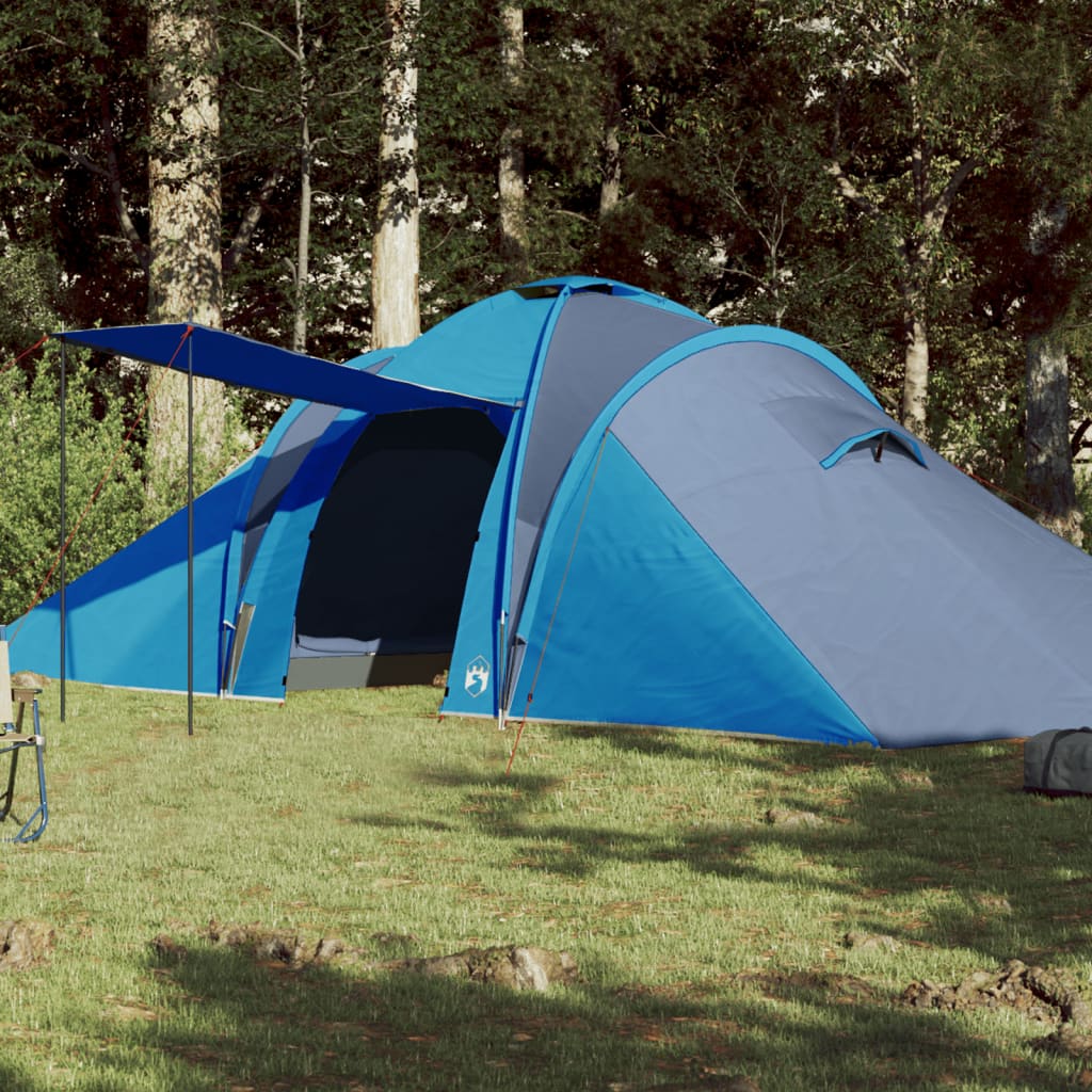 Tente de camping 6 personnes bleue 576x238x193 cm 185T taffetas