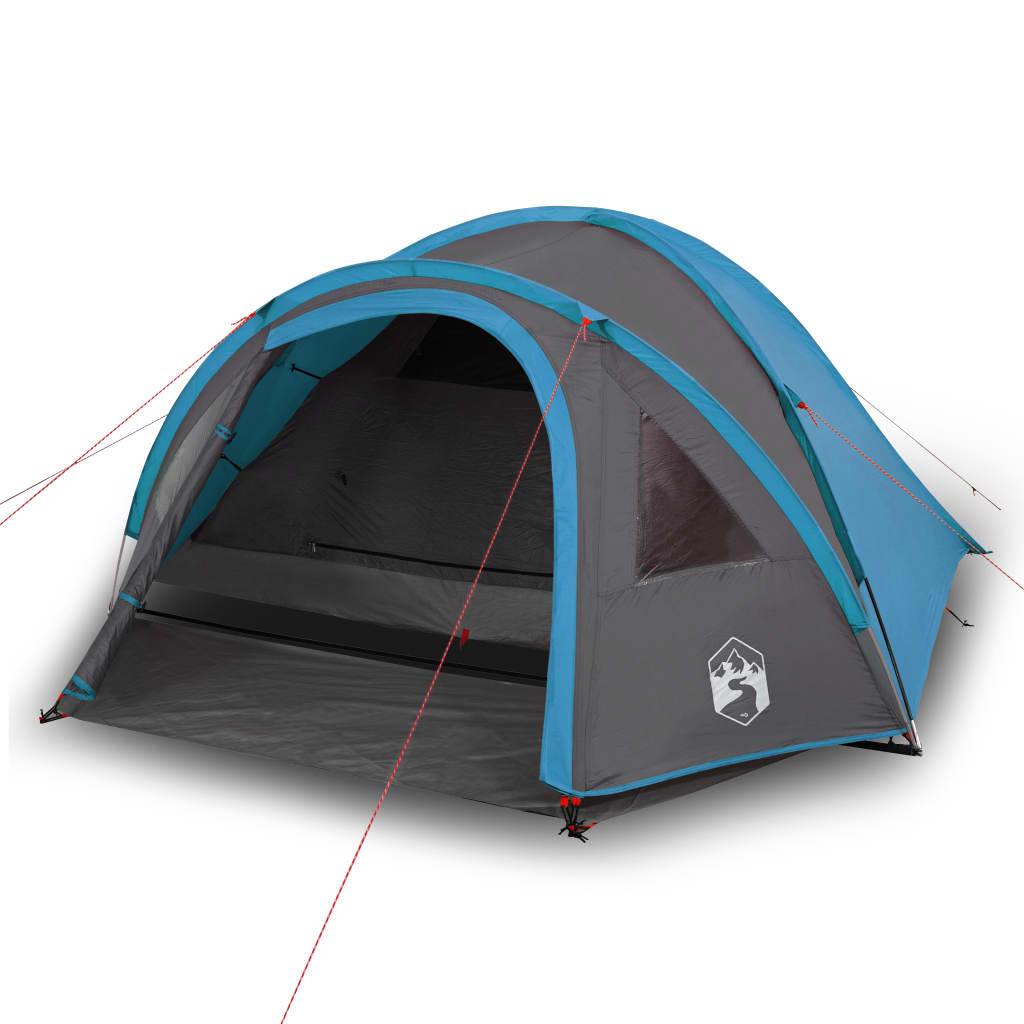 Tente de camping 4 personnes bleue 300x250x132 cm 185T taffetas