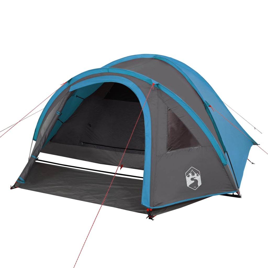Tente de camping 4 personnes bleue 300x250x132 cm 185T taffetas