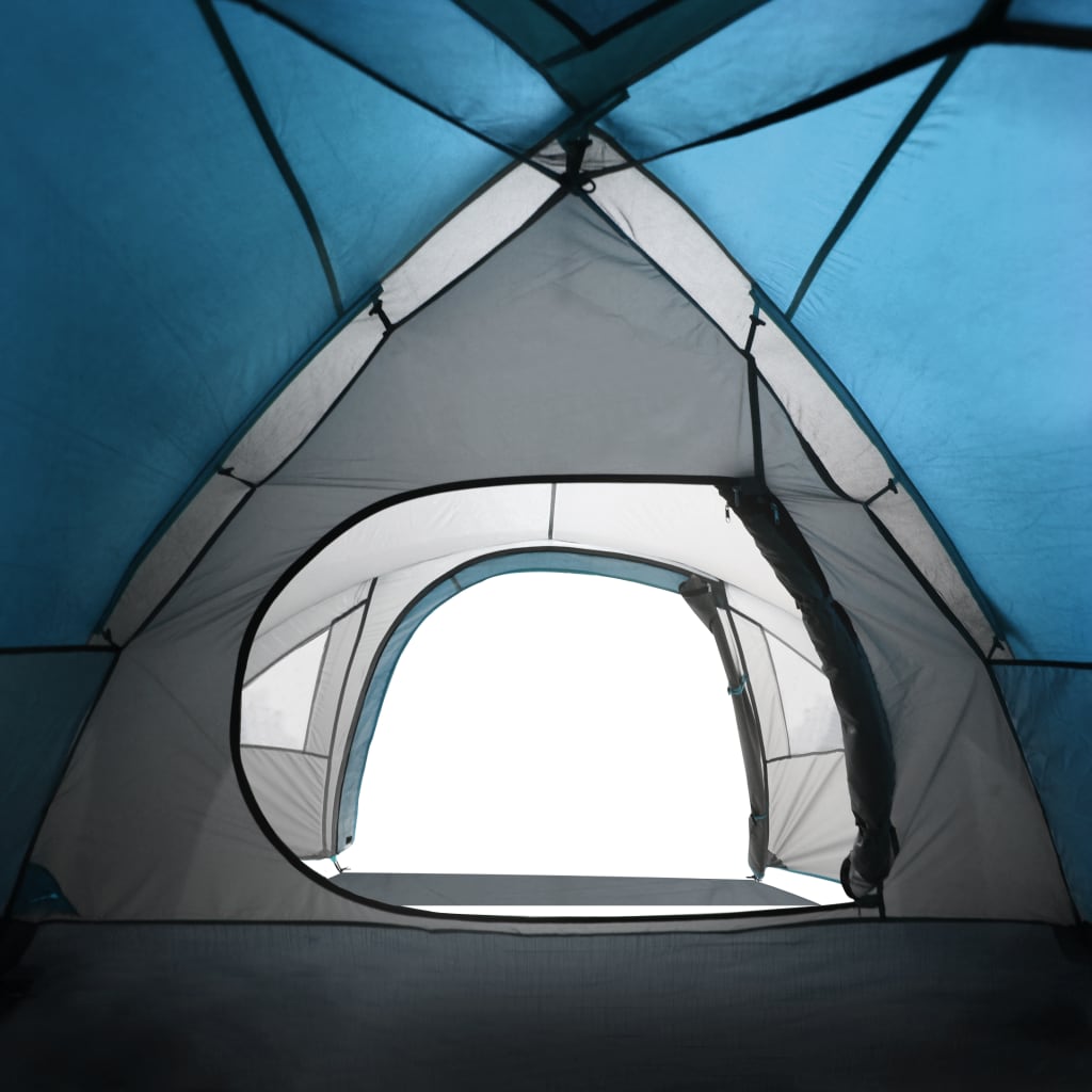 Tente de camping 4 personnes bleue 300x250x132 cm 185T taffetas