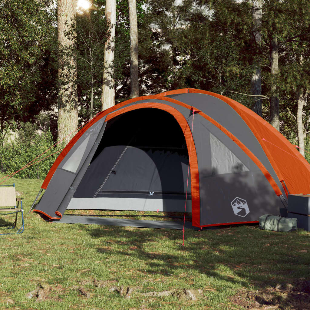 Tente de camping 4 personnes gris &amp; orange 300x250x132 cm 185T taffetas