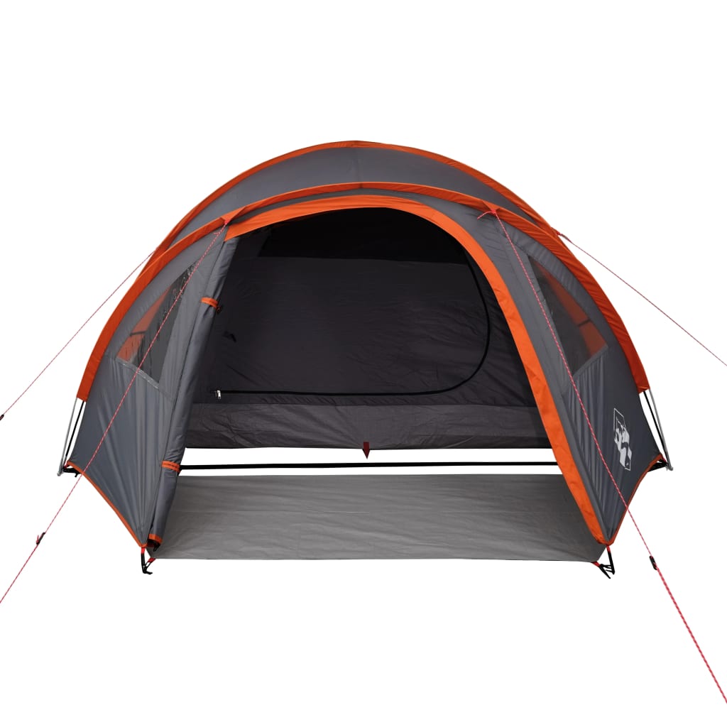 Tente de camping 4 personnes gris &amp; orange 300x250x132 cm 185T taffetas