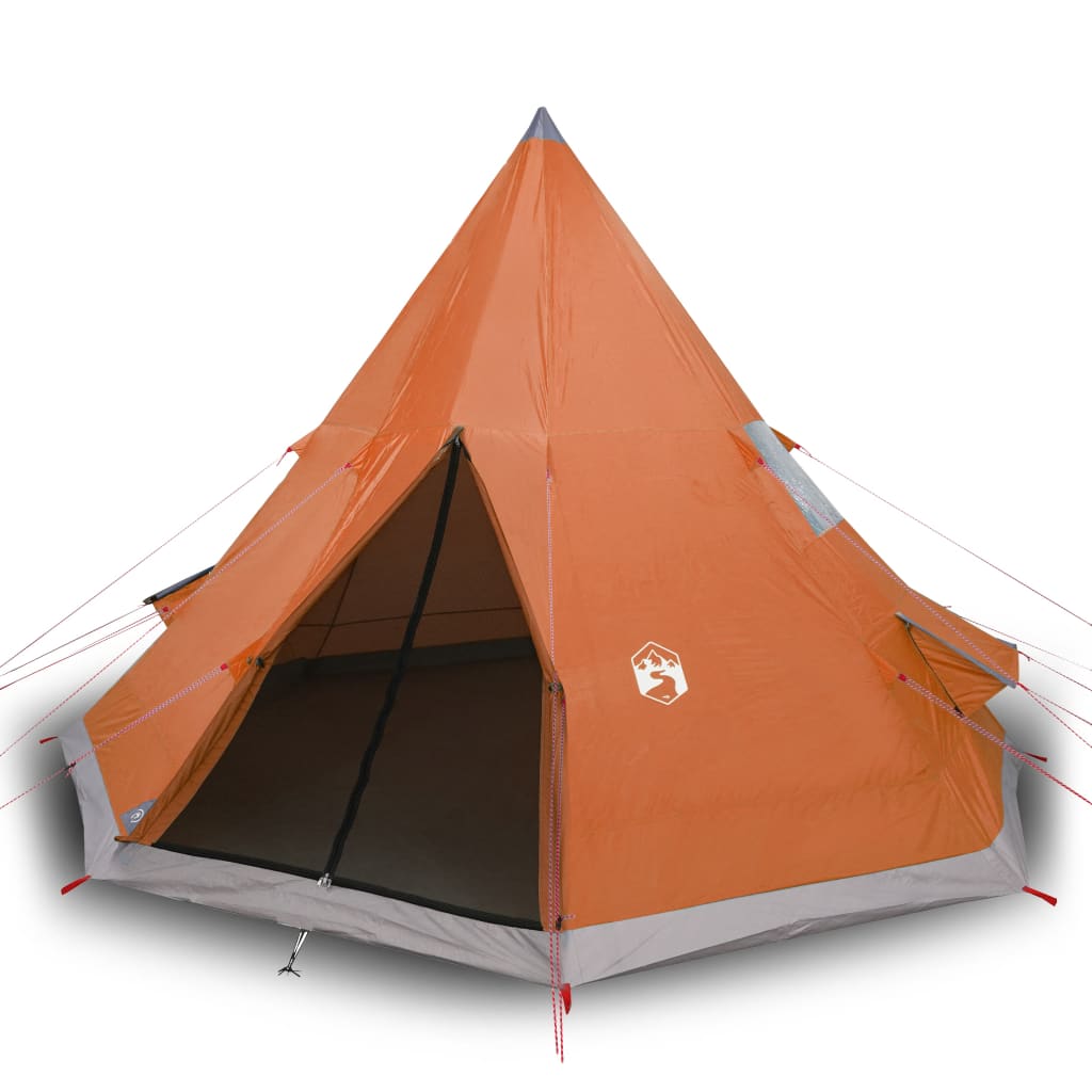 Tente de camping 4 personnes gris &amp; orange 367x367x259 cm 185T taffetas