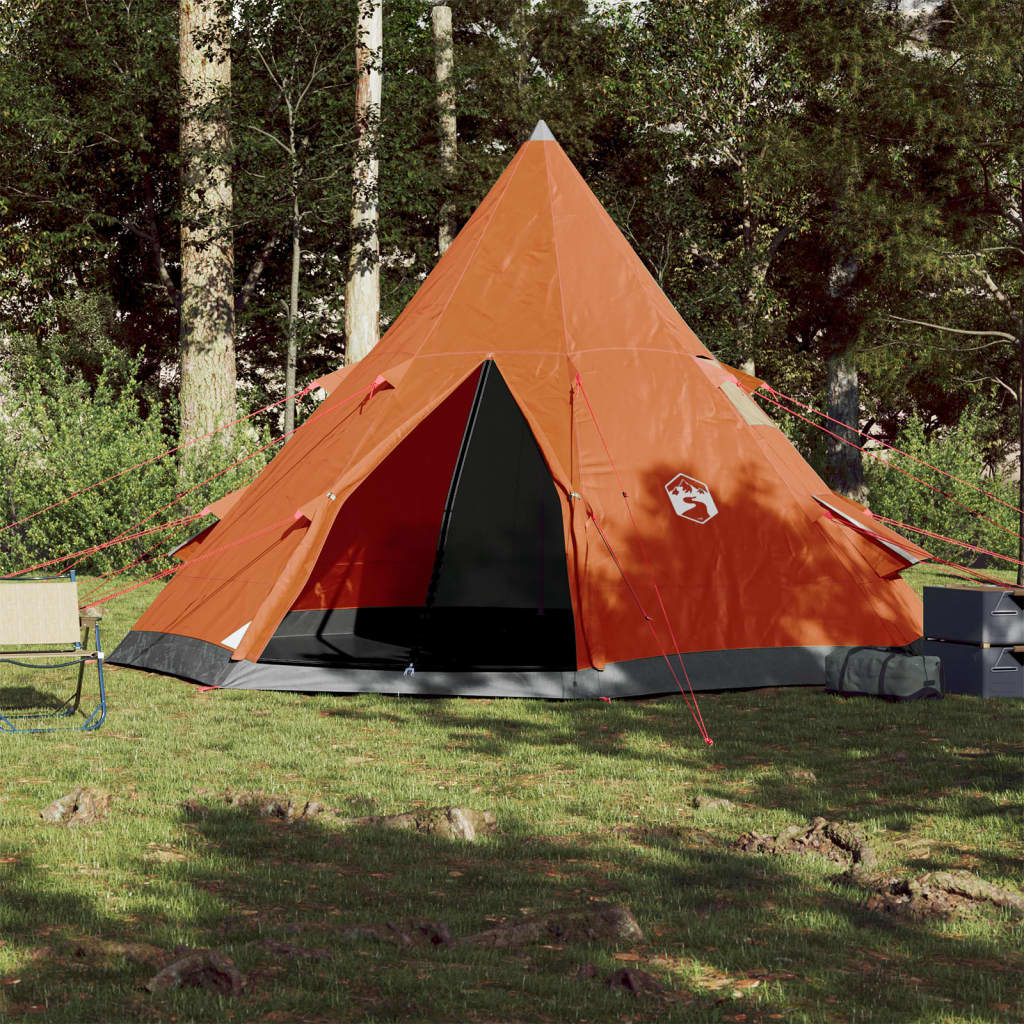Tente de camping 4 personnes gris &amp; orange 367x367x259 cm 185T taffetas