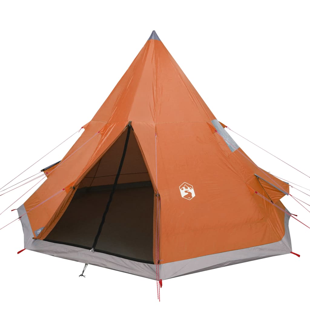 Tente de camping 4 personnes gris &amp; orange 367x367x259 cm 185T taffetas
