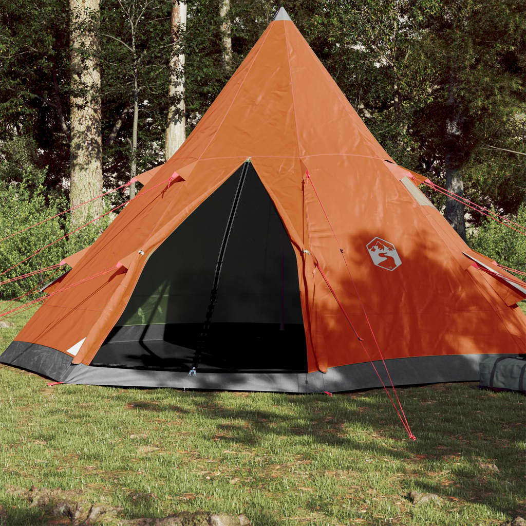 Tente de camping 4 personnes gris &amp; orange 367x367x259 cm 185T taffetas