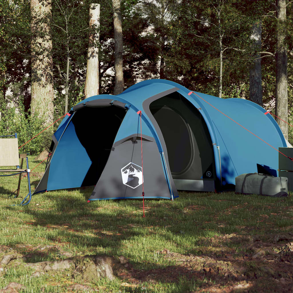 Tente de camping 4 personnes bleue 360x135x105 cm 185T taffetas